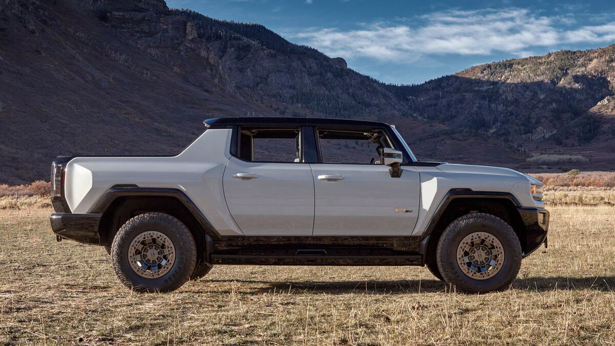 Hummer EV parked off road.