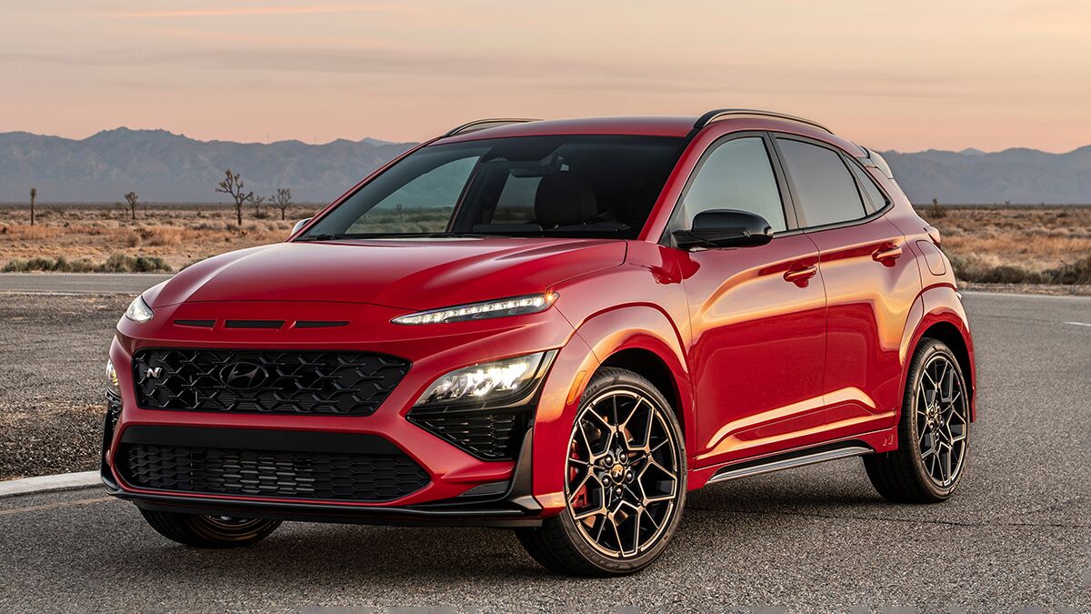 2023 Hyundai Kona N in red.