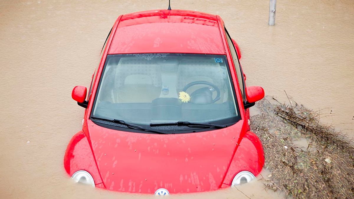 VW Beetle in flood waters